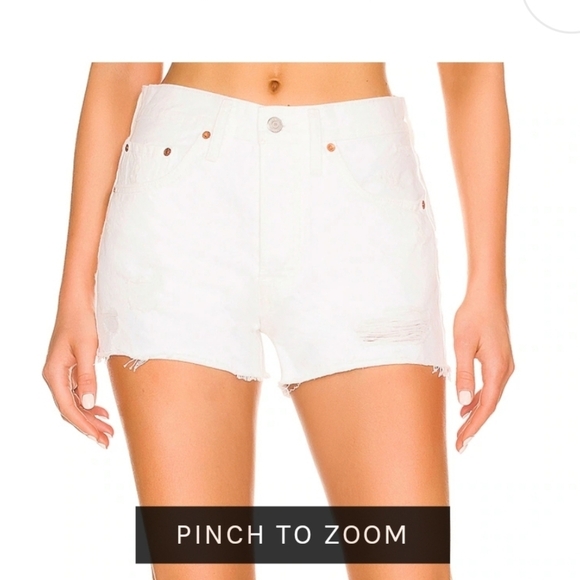 NWT LEVIS FOR ANTHROPOLOGIE WHITE 501 DISTRESSED HI RISE BUTTON FLY SHORTS - Picture 7 of 12